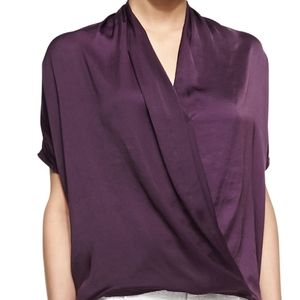 Vince Grape Purple Draped Satin Wrap Blouse